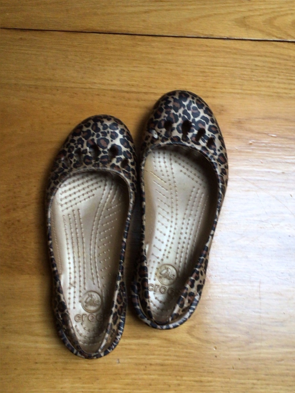 CROCS Leopard-Print Slip-On Ballet Flats in Brown and Black